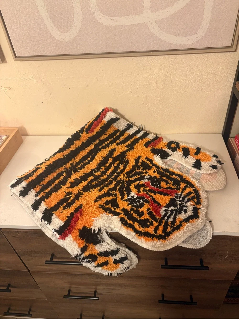 Tiger-Shaped Orange and Black Accent Rug - Unbranded